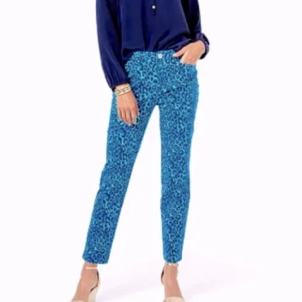Lilly Pulitzer Kelly stretch pants oyster Bay Navy my favorite spot size 10 NWT